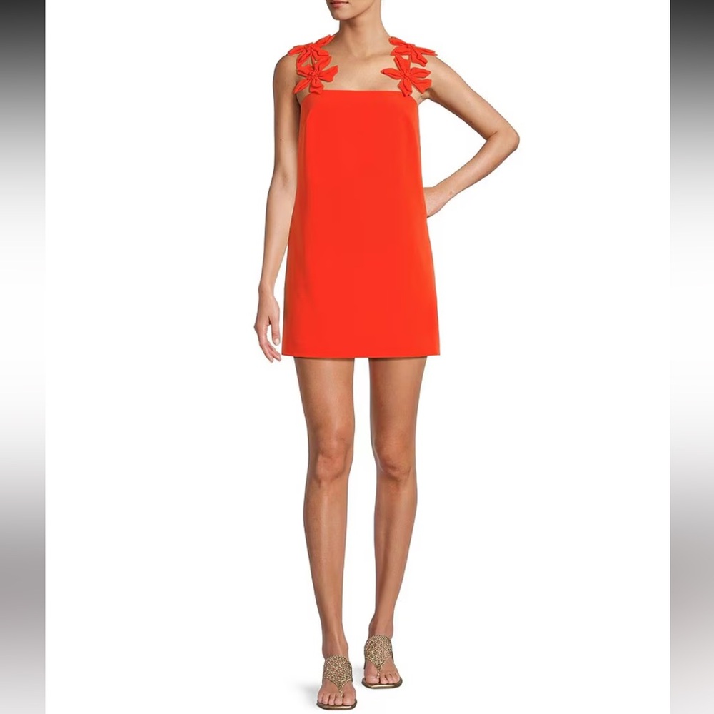 ANTONIO MELANI Red Mini Dress with Floral Shoulder Appliqués
